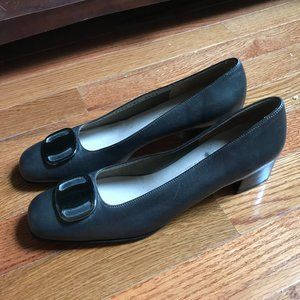 Salvatore Ferragamo boutique bronze block heels